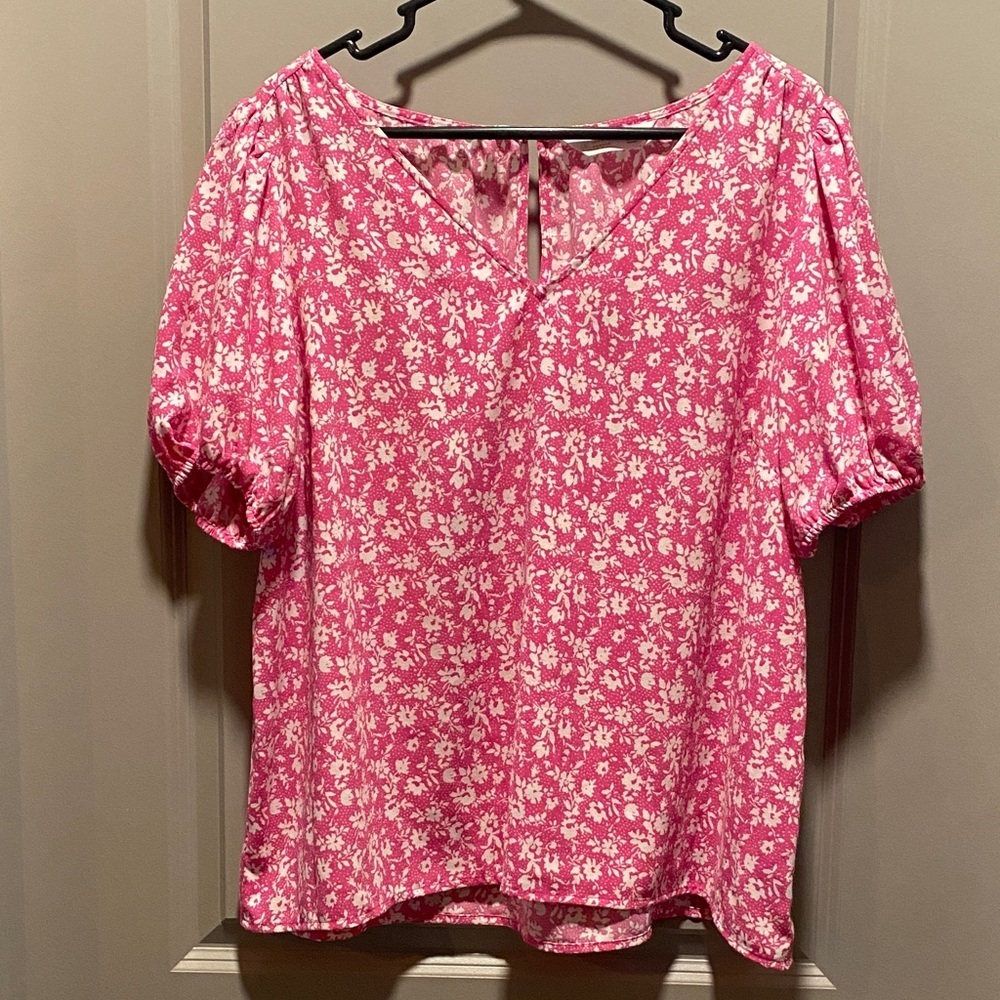 LC Lauren Conrad Pink Floral Blouse Puff Sleeve Cottagecore Romantic Top XL
